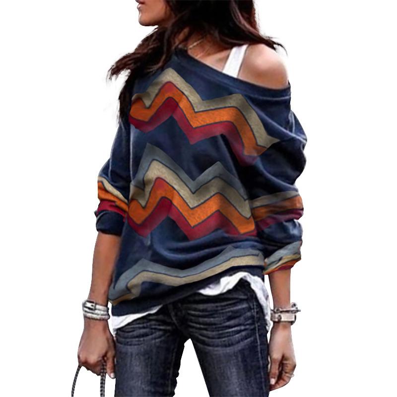 Fashion One Shoulder Striped Long Sleeves Shirts-STYLEGOING