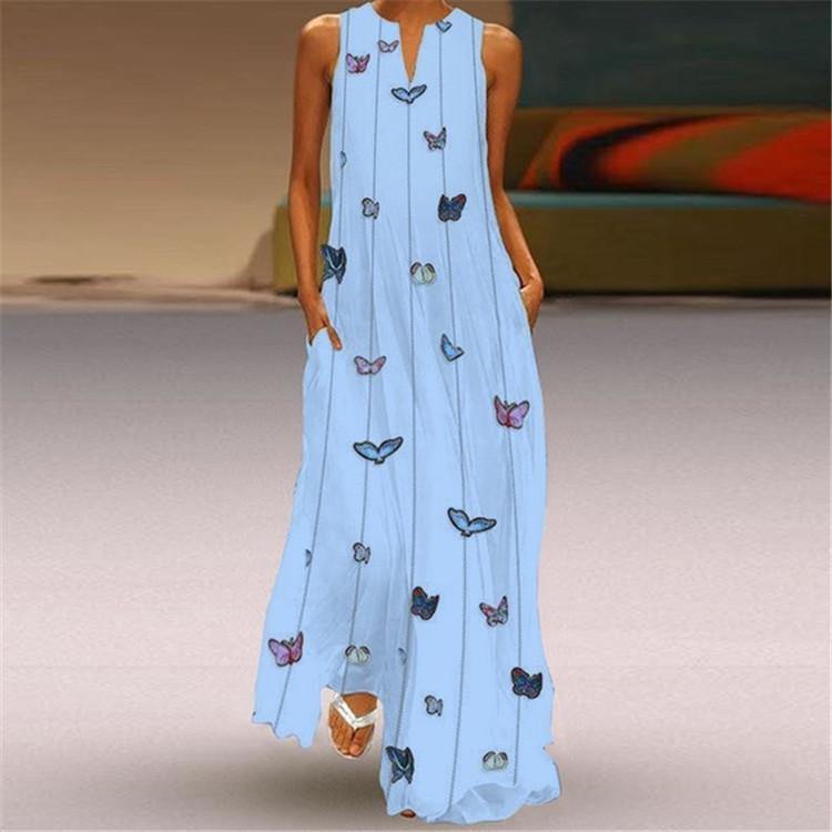 Bohemia Butterfly Floral Print Long Dress-STYLEGOING