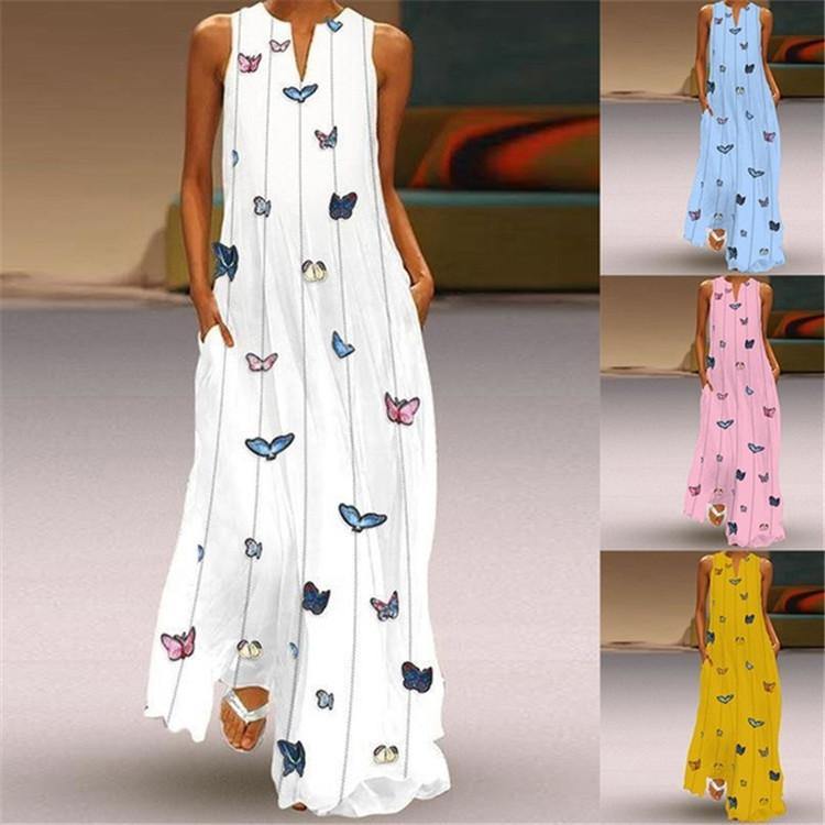 Bohemia Butterfly Floral Print Long Dress-STYLEGOING