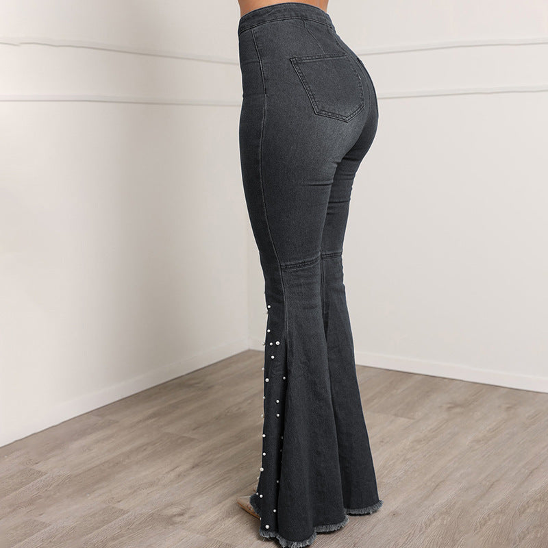 Casual Beaded Women Trumpet Jeans