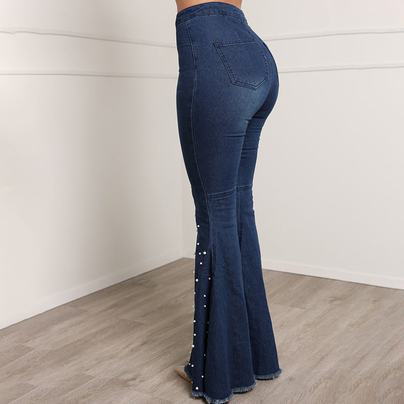 Casual Beaded Women Trumpet Jeans