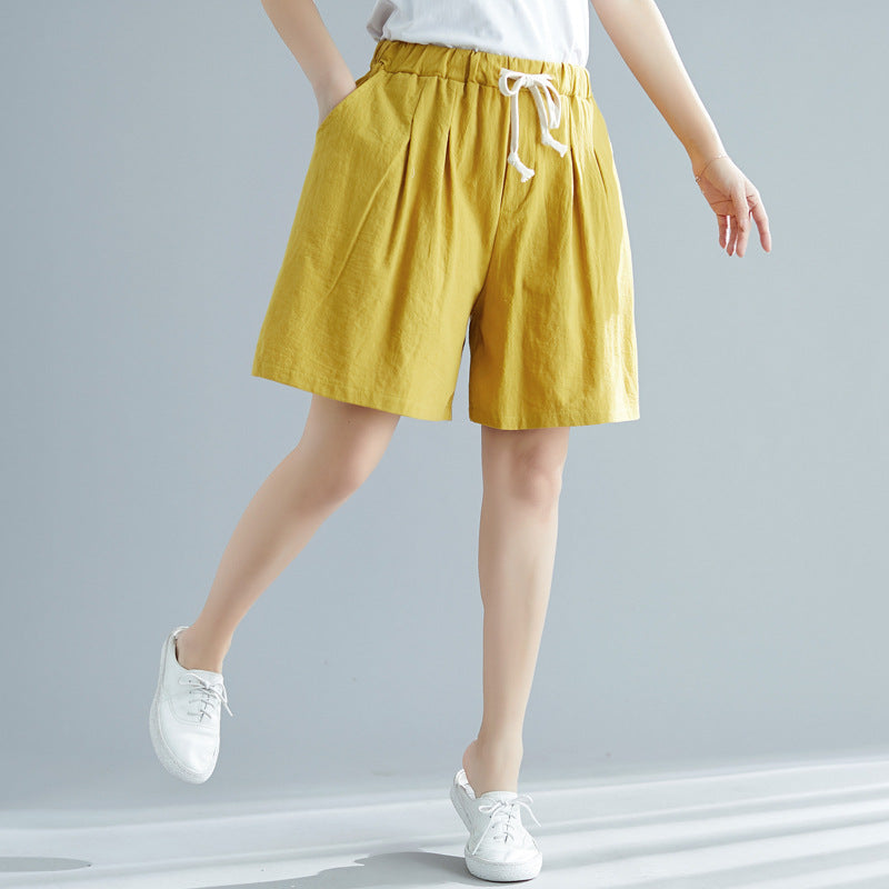 Leisure Linen Elastic Waist Summer Women Short Pants