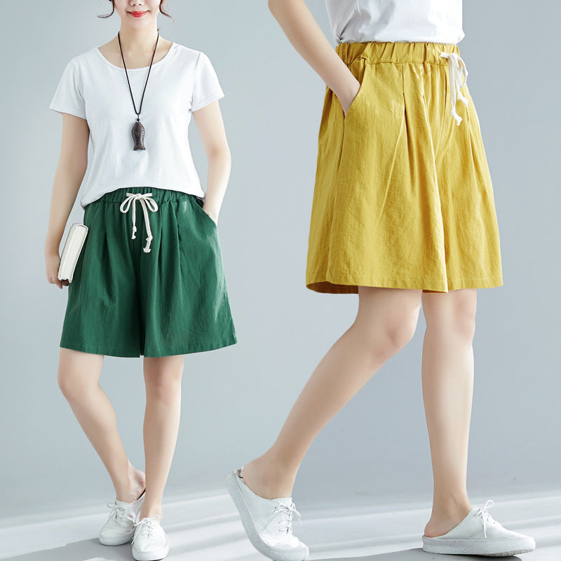 Leisure Linen Elastic Waist Summer Women Short Pants