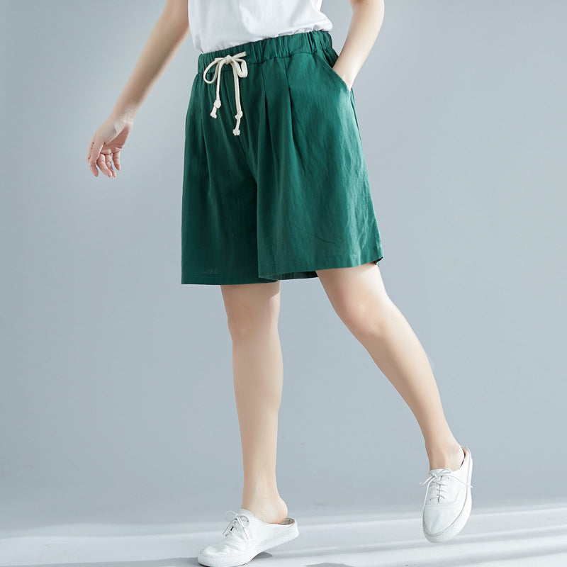 Leisure Linen Elastic Waist Summer Women Short Pants