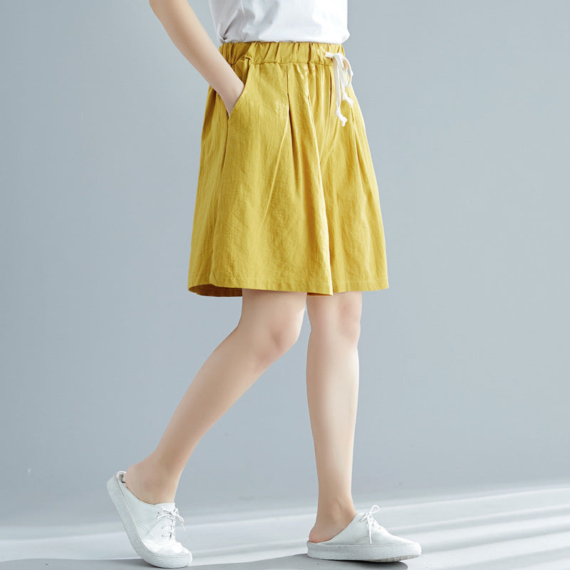 Leisure Linen Elastic Waist Summer Women Short Pants