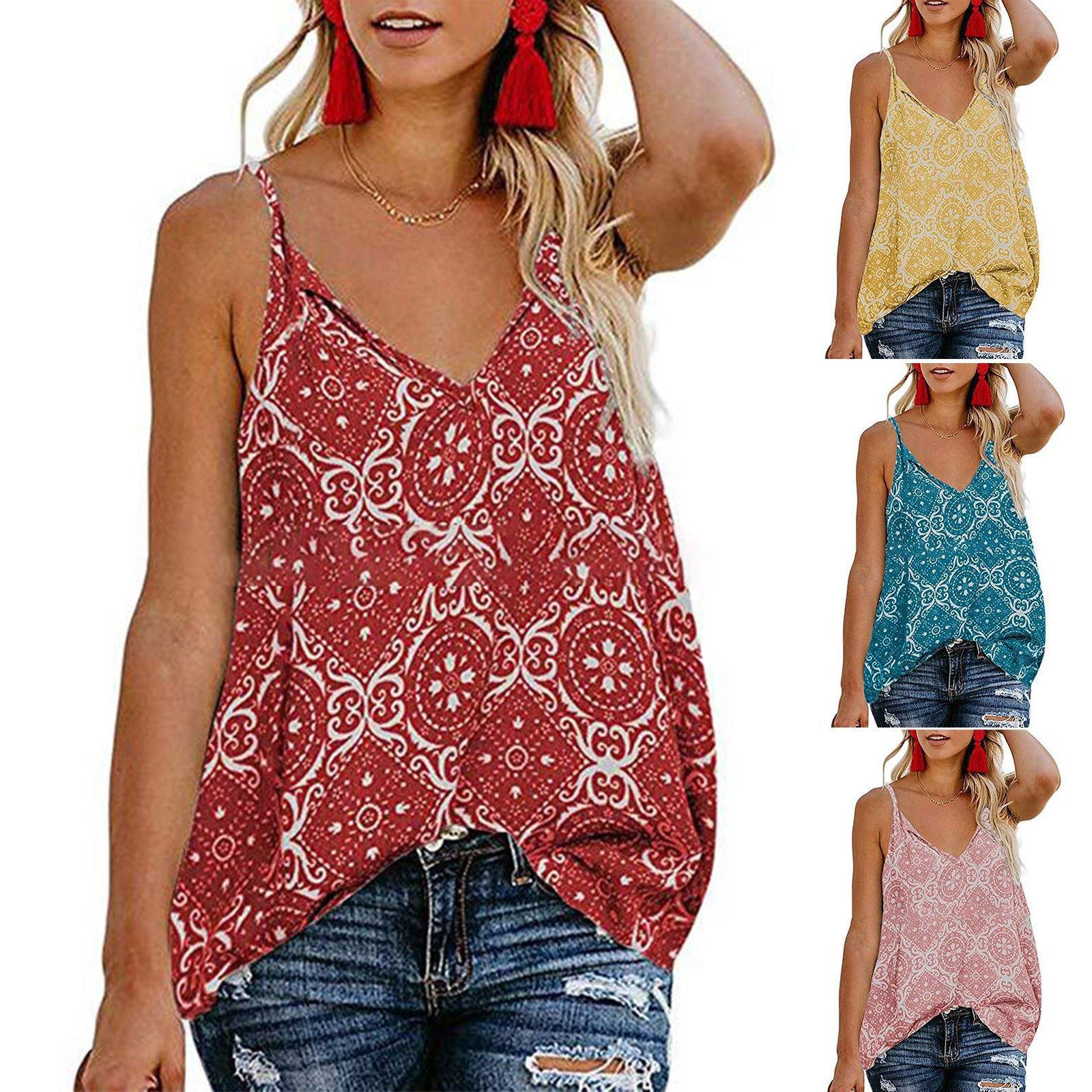 Print V-neck Women Summer Crop Tops-STYLEGOING
