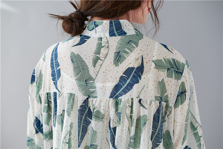 Summer Leaf Print Plus Sizes Women Long Shirt Dresses