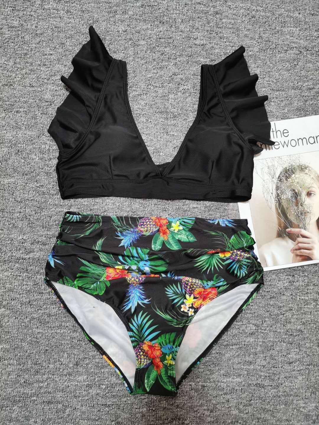 High Waist Ruffled Floral Print Tankini-STYLEGOING