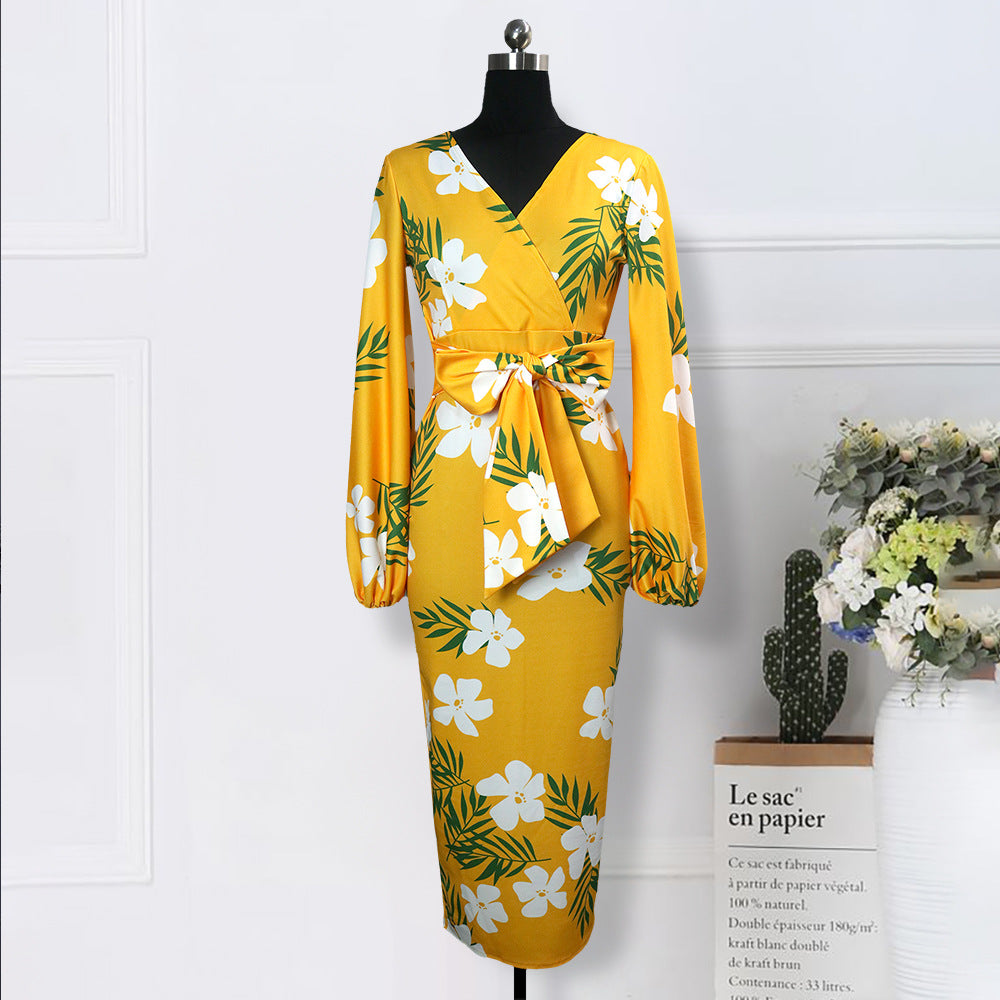 Bright V Neck Plus Sizes Office Lady Dresses