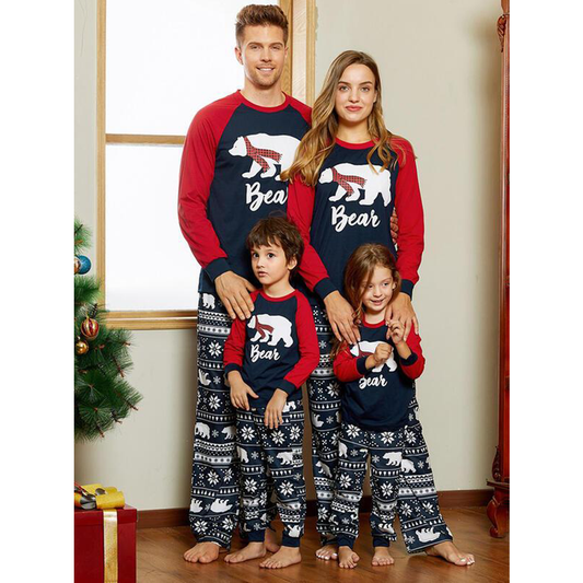 Blue&Red Christmas Letter Print Parent-child Pajama Sets