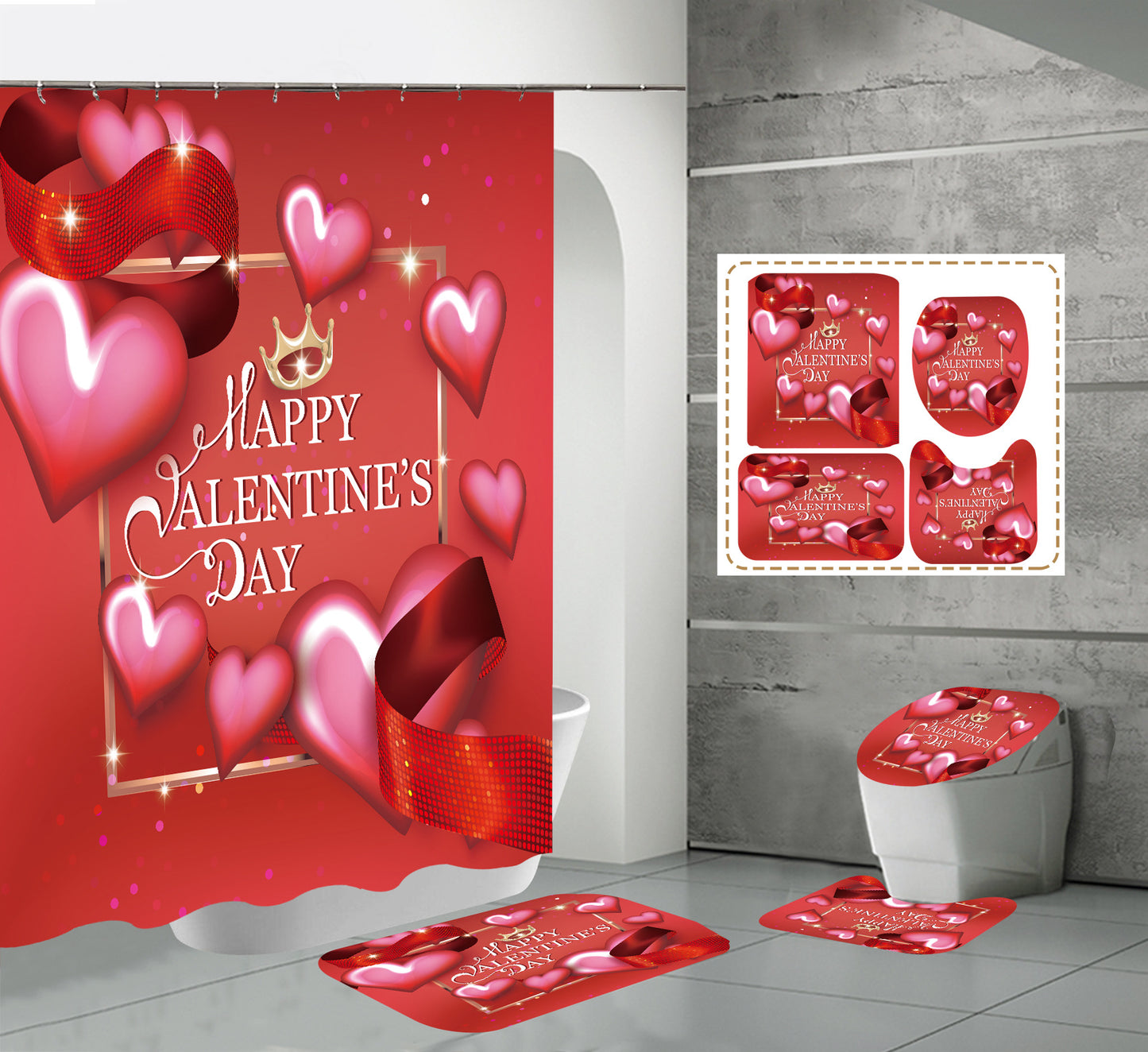 Valentine's Day Fabric Shower Curtain Sets
