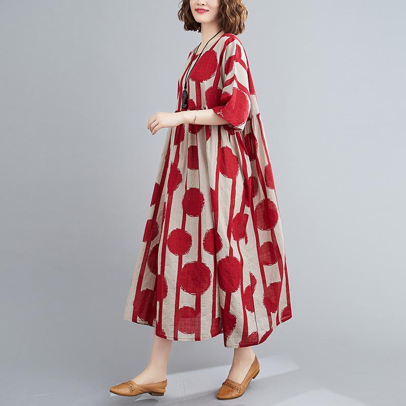 Summer Plus Sizes Floral Print Cozy Dresses-STYLEGOING