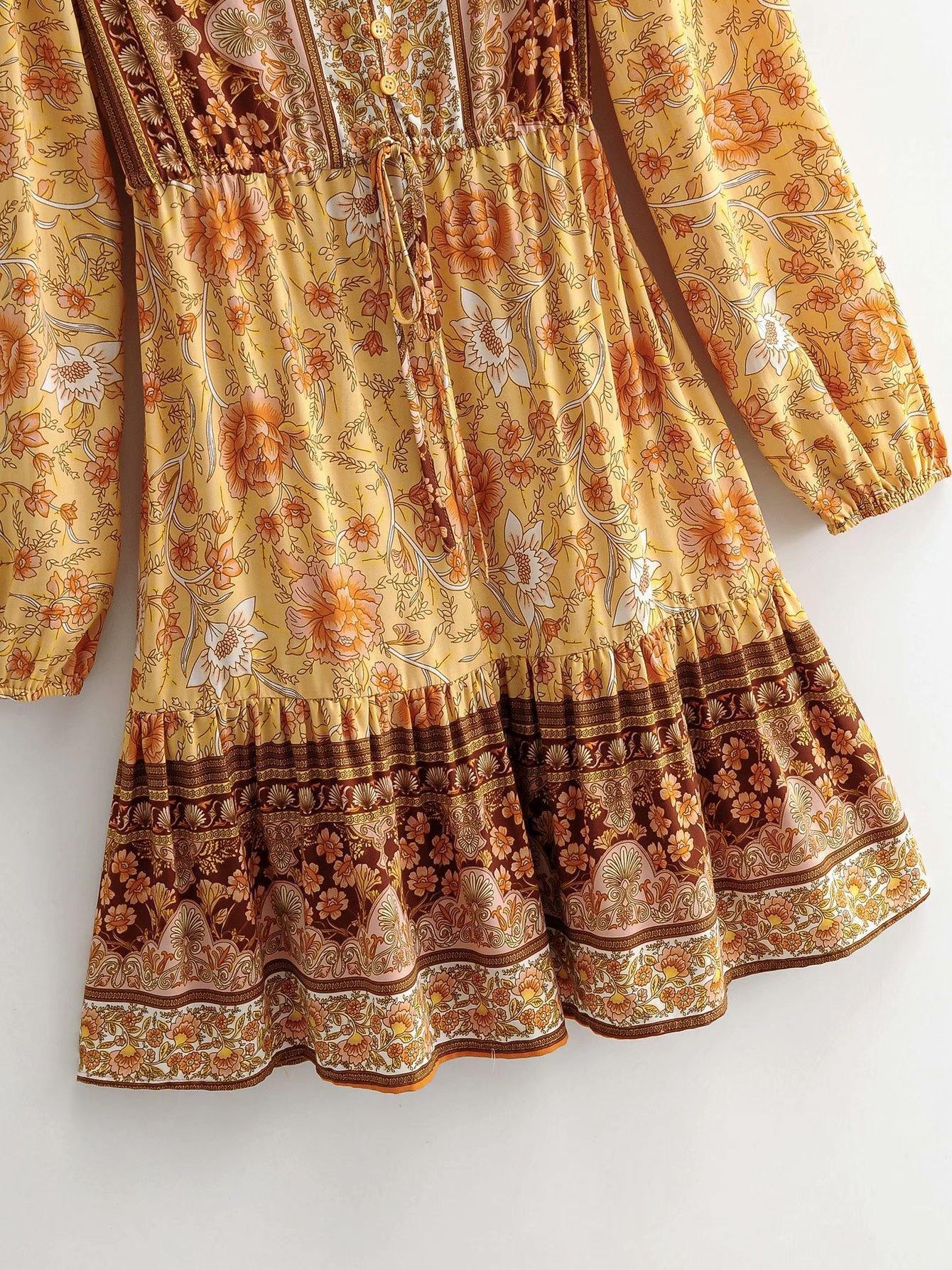 Summer V-Neck Floral Print Short Dresses-STYLEGOING
