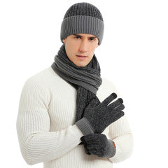 Winter Men's Warm Hats+Gloves+Scarf Sets