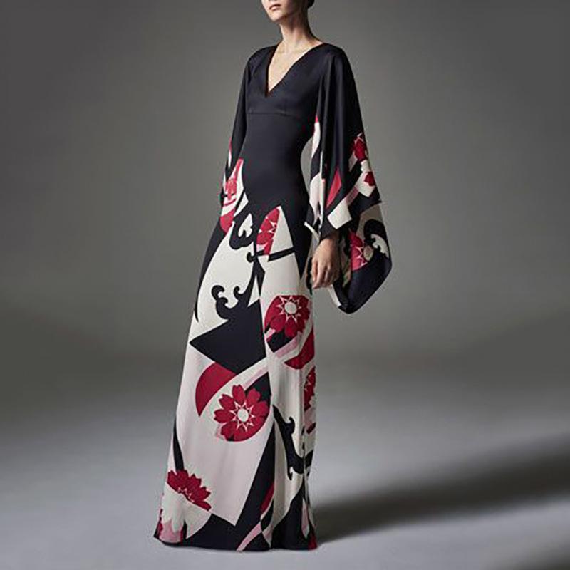Elegant Luxury V Neck Long Fall Dresses-STYLEGOING
