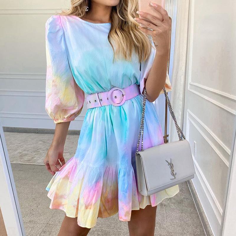 Fashion Ruffled Dyed Short Dresses-STYLEGOING