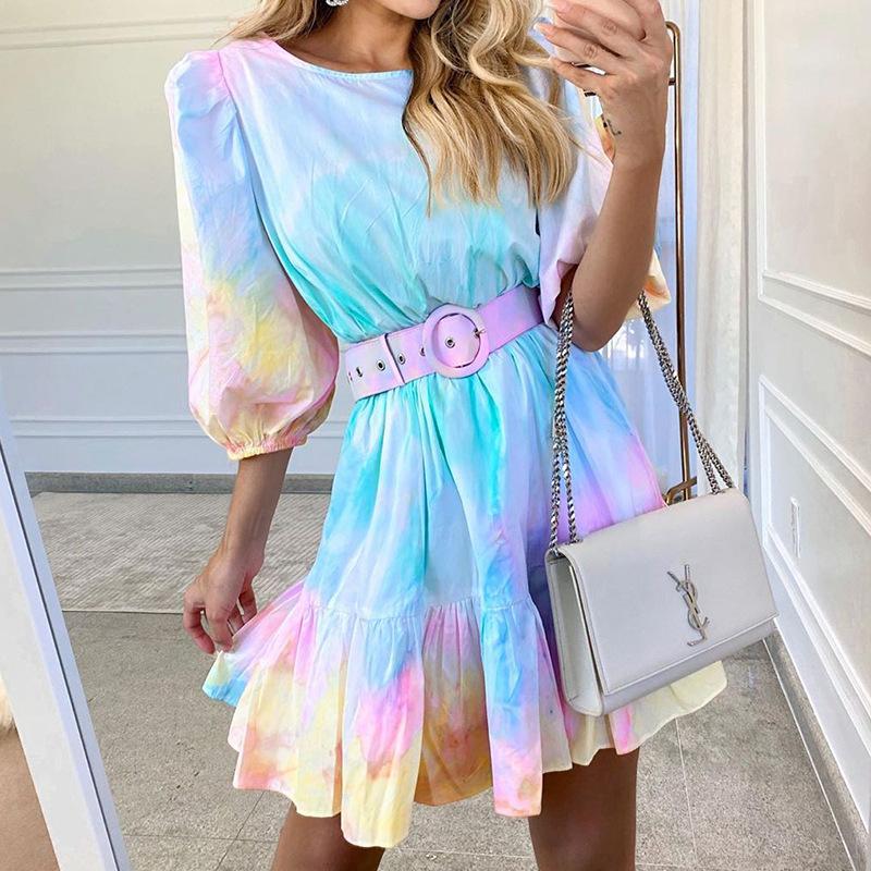 Fashion Ruffled Dyed Short Dresses-STYLEGOING