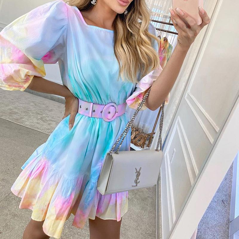 Fashion Ruffled Dyed Short Dresses-STYLEGOING
