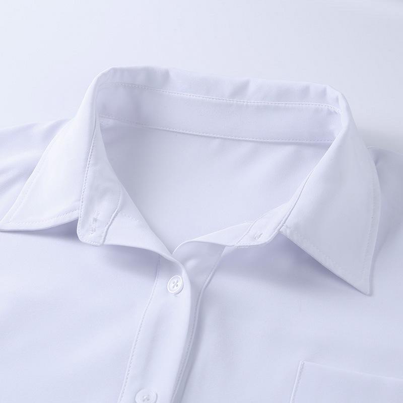 White Long Sleeves Stand Collar Women Shirts-White-One Size-Free Shipping at meselling99
