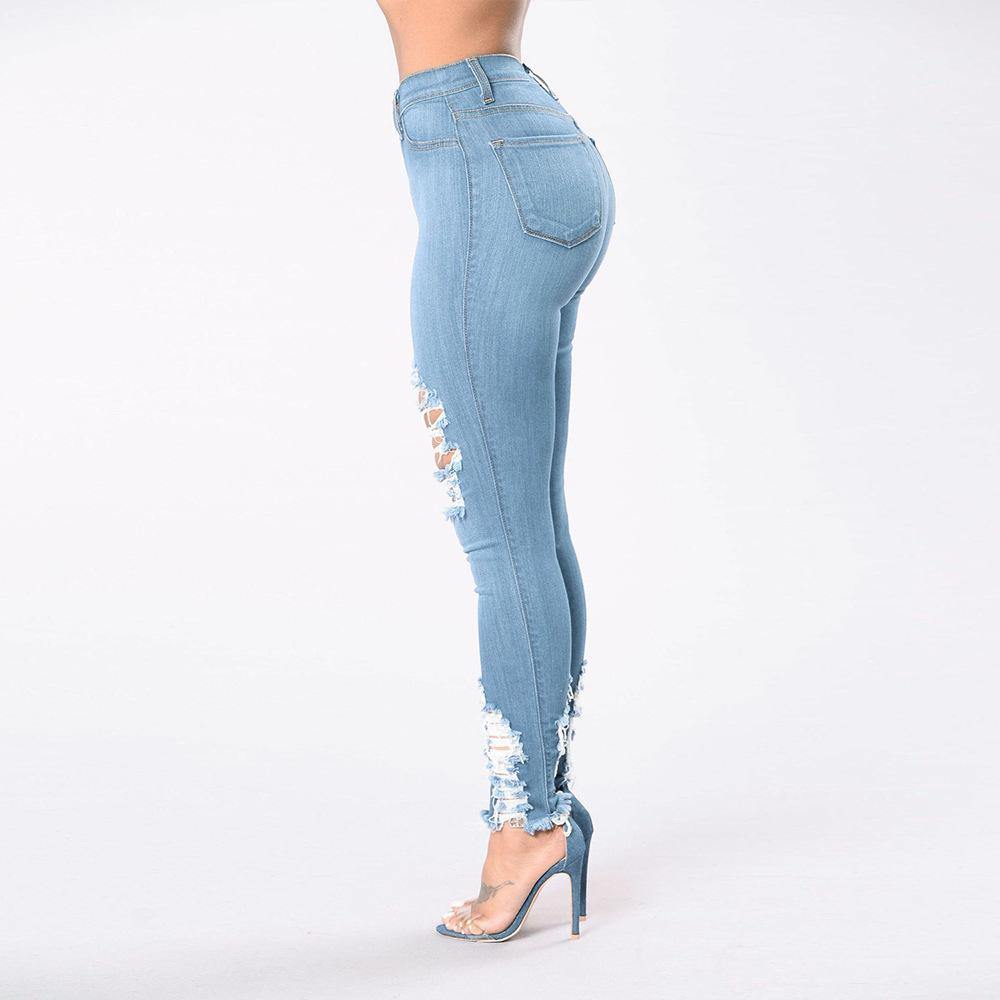 Women Sheath Elastic Broken-holes Jeans-STYLEGOING