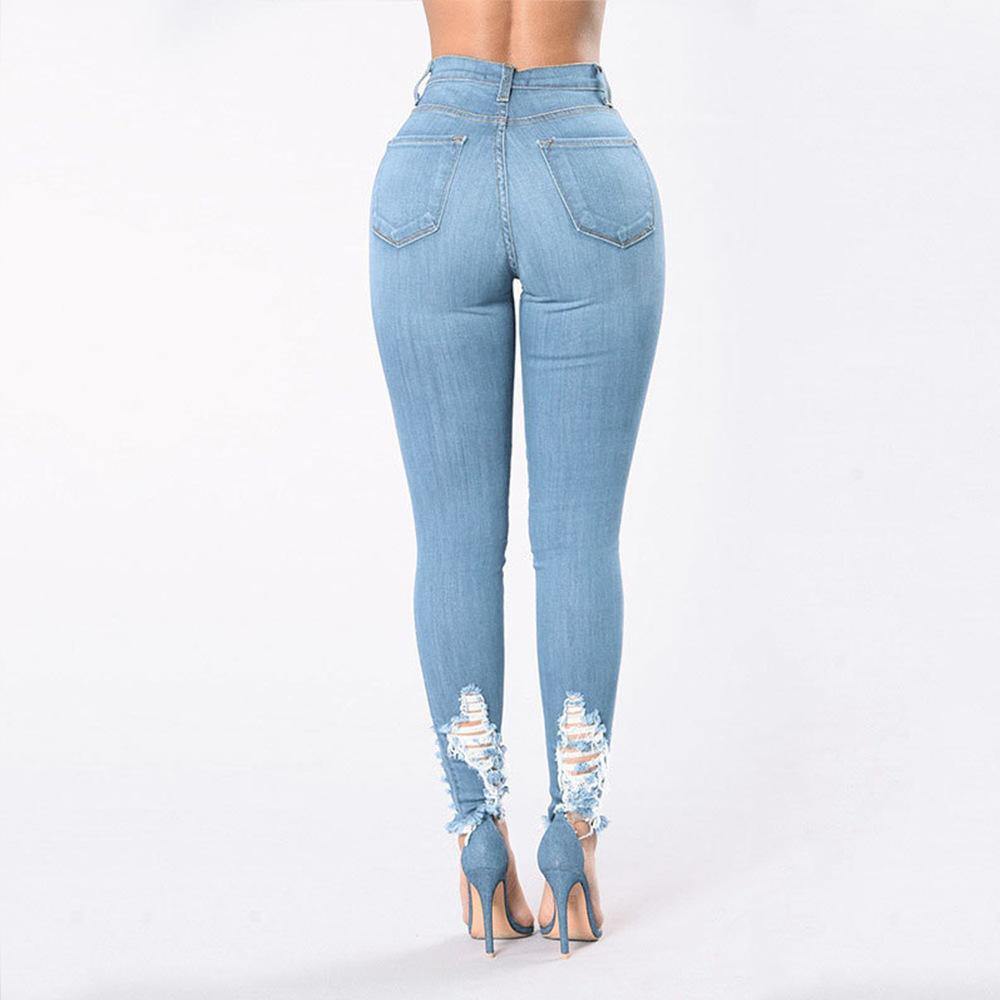 Women Sheath Elastic Broken-holes Jeans-STYLEGOING