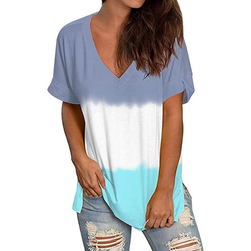 Summer Loose Dyed V Neck T Shirts-STYLEGOING