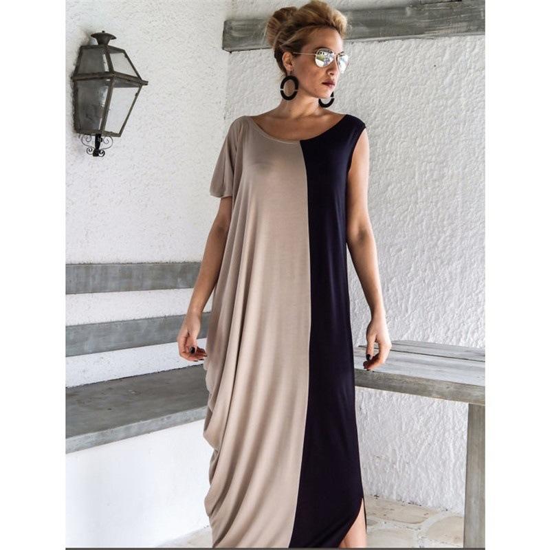 Plus Size One Shoulder Loose Long Dresses-STYLEGOING