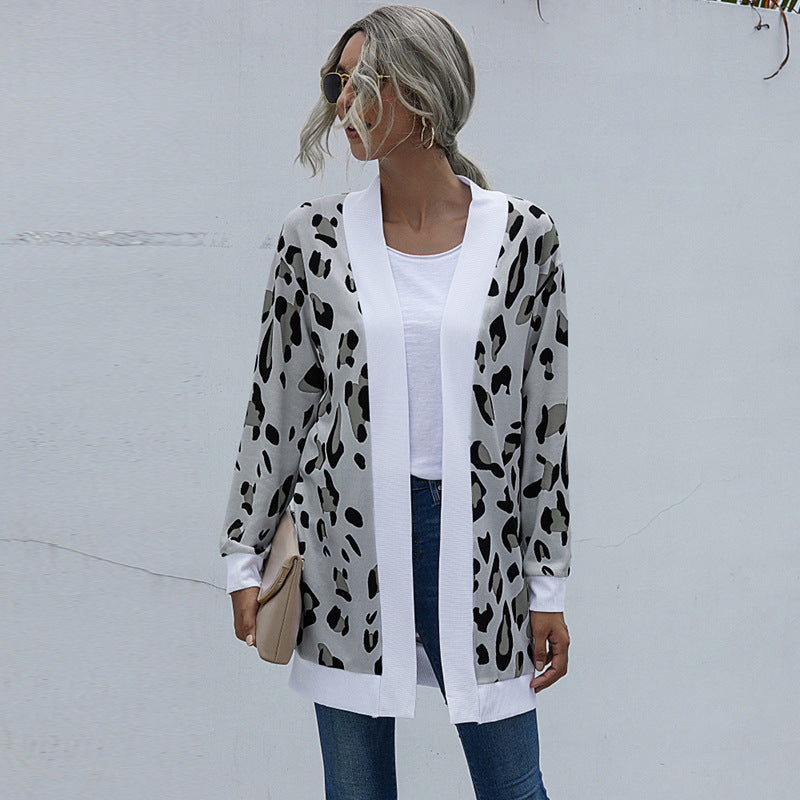 Casual Leopard Design Knitted Coats for Women