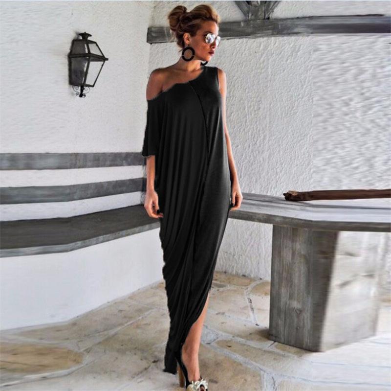 Plus Size One Shoulder Loose Long Dresses-STYLEGOING