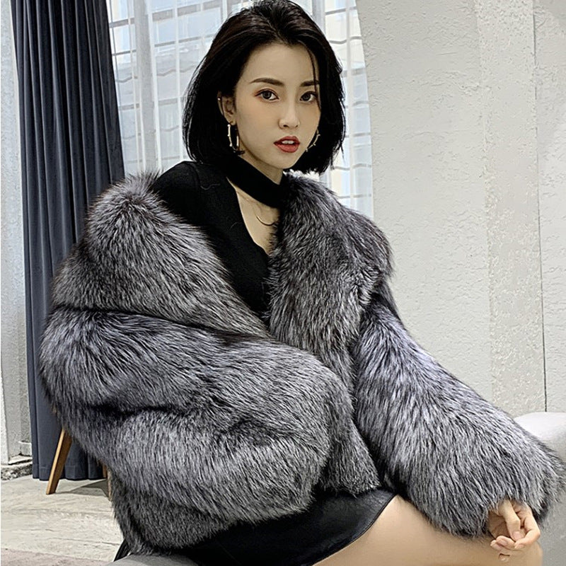 Casual Artificial Fox Fur Women Short Overcoat for Winter
