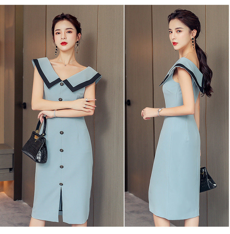 Elegant Sky Blue Midi Dresses