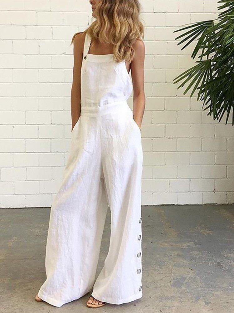 White Casual Women Loose Jumpsuits-STYLEGOING