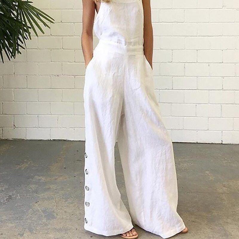 White Casual Women Loose Jumpsuits-STYLEGOING