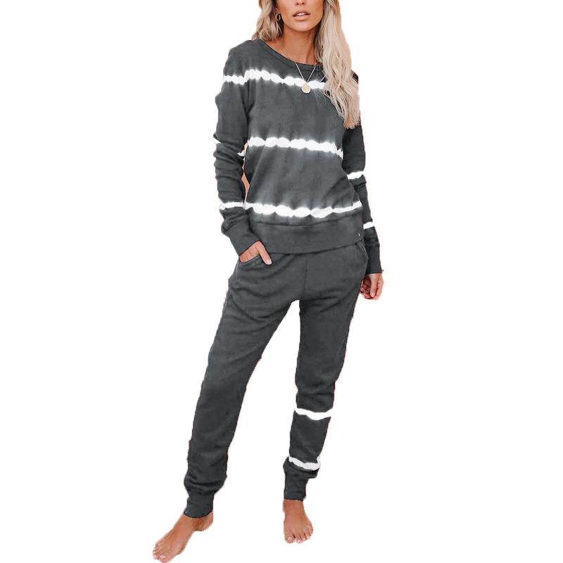 Women Striped Dyed Fall Pajamas Suit Homewear