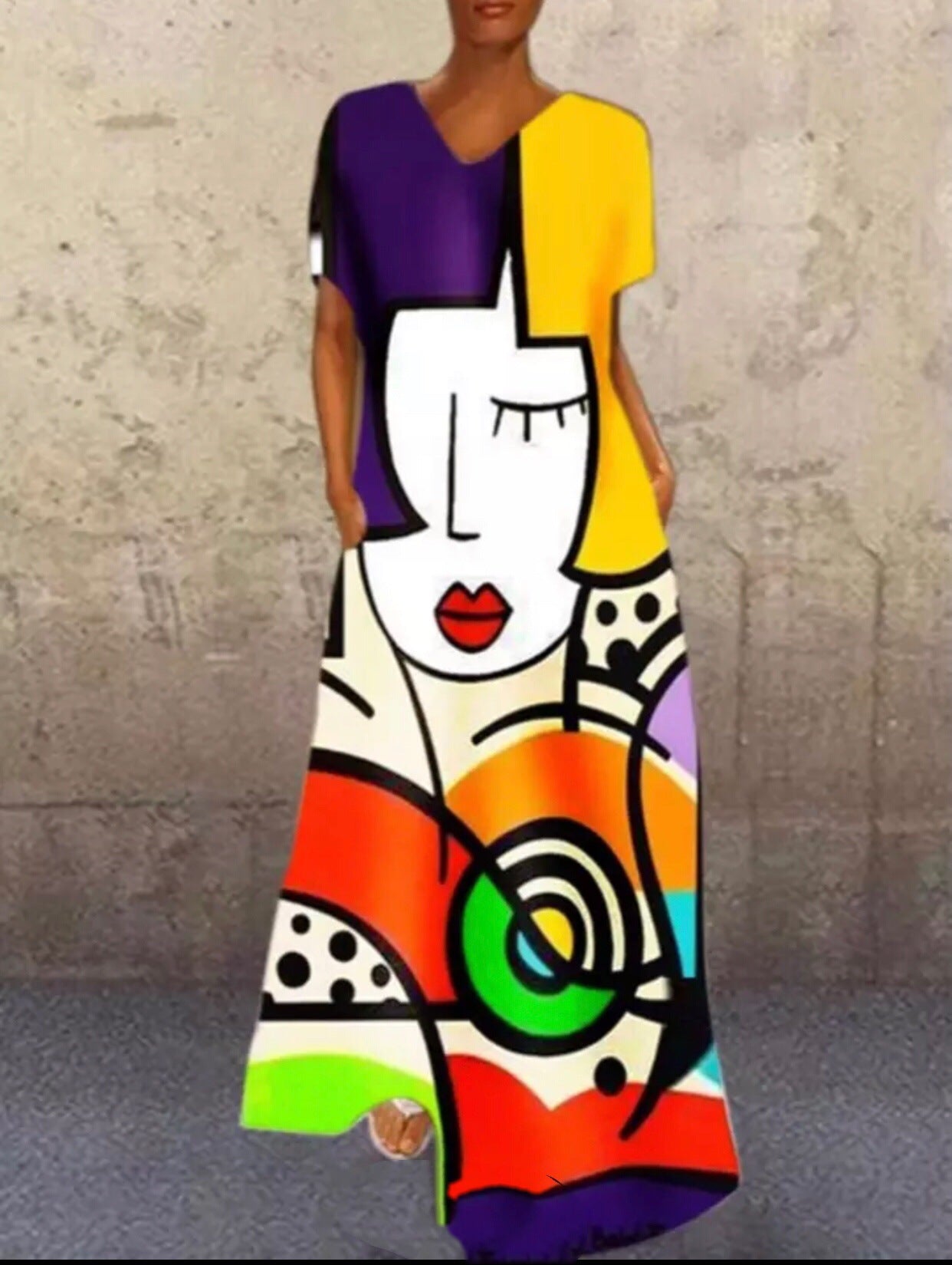 Vintage Face Cat Colorful Print Long Dresses for Women