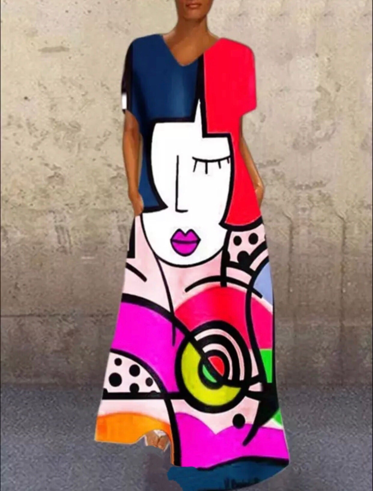 Summer Abstract Face Print Women Long Maxi Dresses
