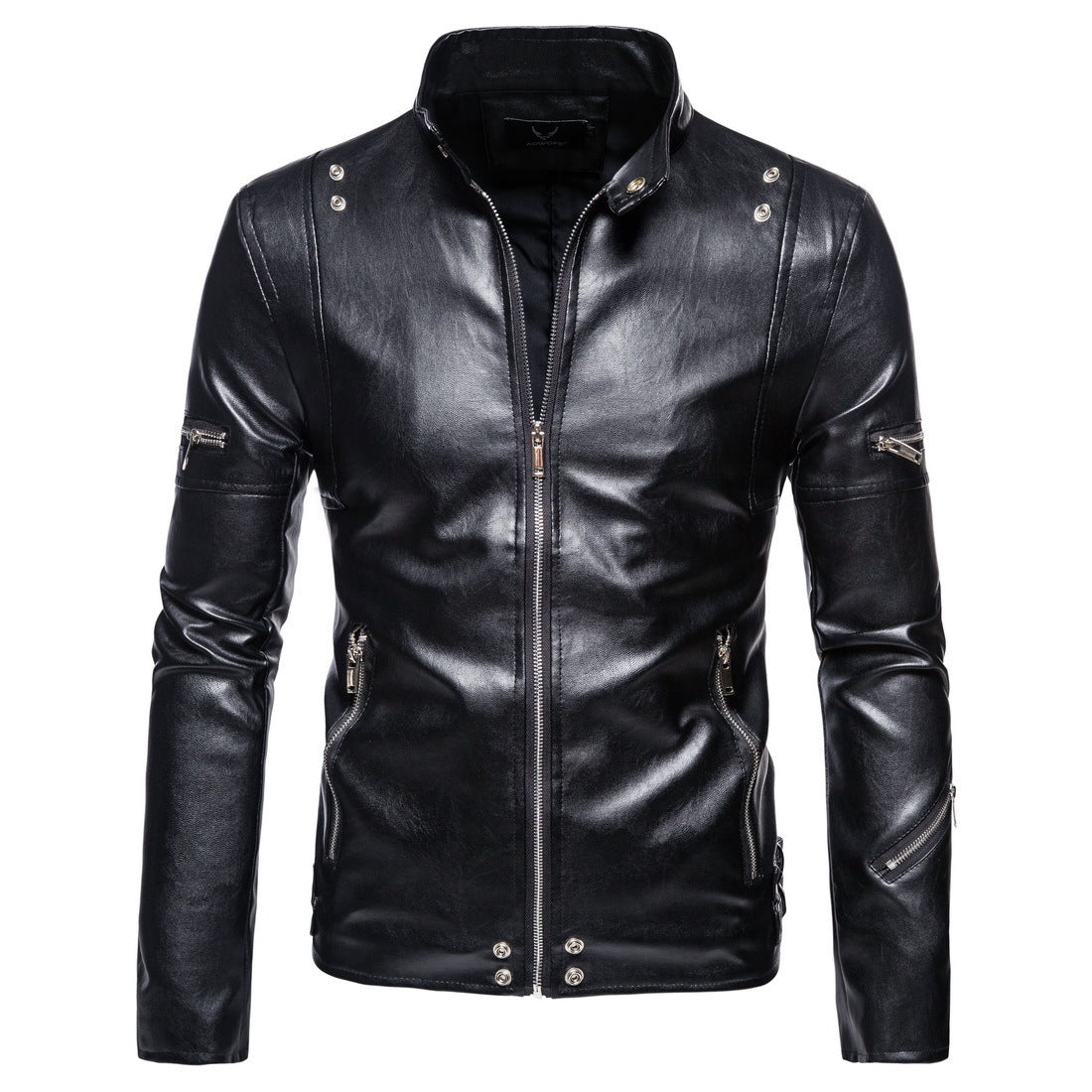 Black Plus Sizes Pu Leather Jacket & Coats