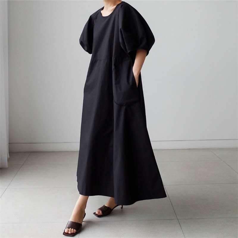 Loose Cozy Puff Sleeves Long Dresses-STYLEGOING