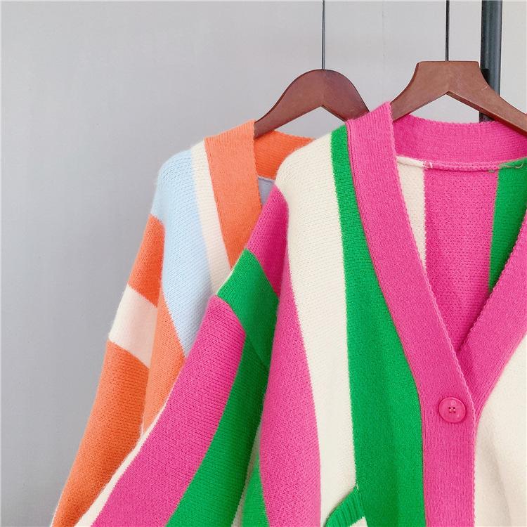 Women Striped Loose Knitting Cardigans-STYLEGOING