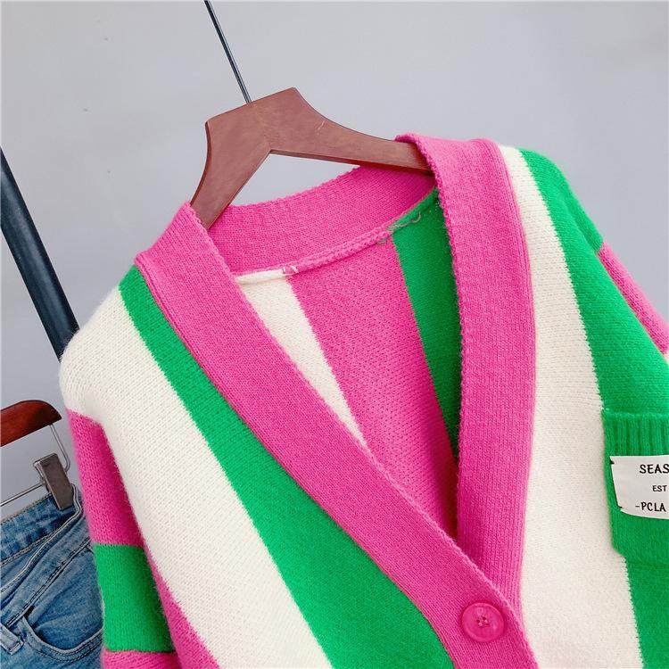 Women Striped Loose Knitting Cardigans-STYLEGOING