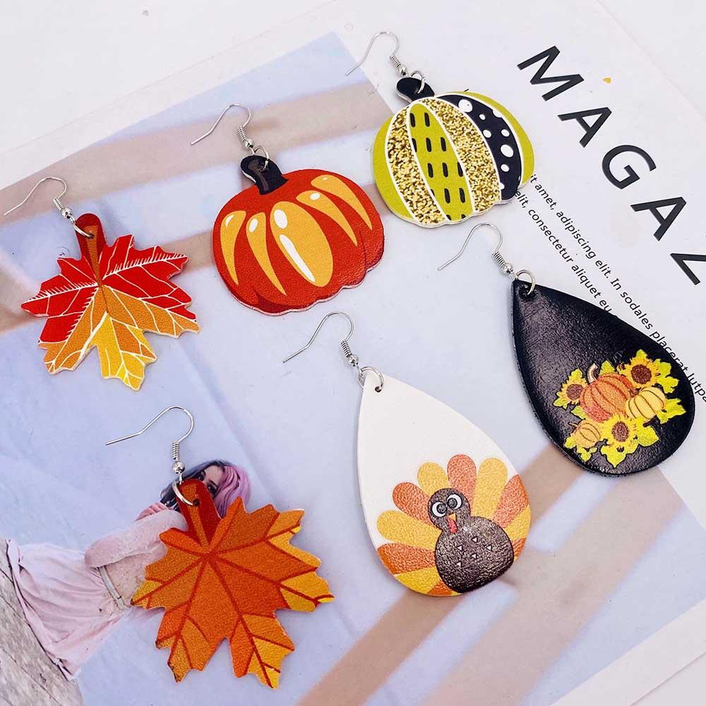 Thanksgiveing Day Pumpkin Turkey Earring 2 Sets