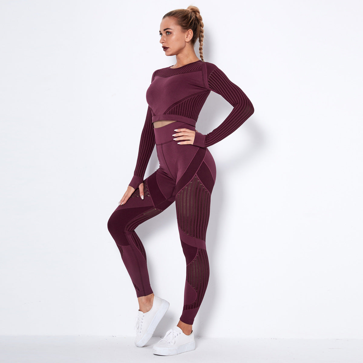 Sexy Hollow Out Long Sleeves Tops and Leggings Sets for Yoga Sporting