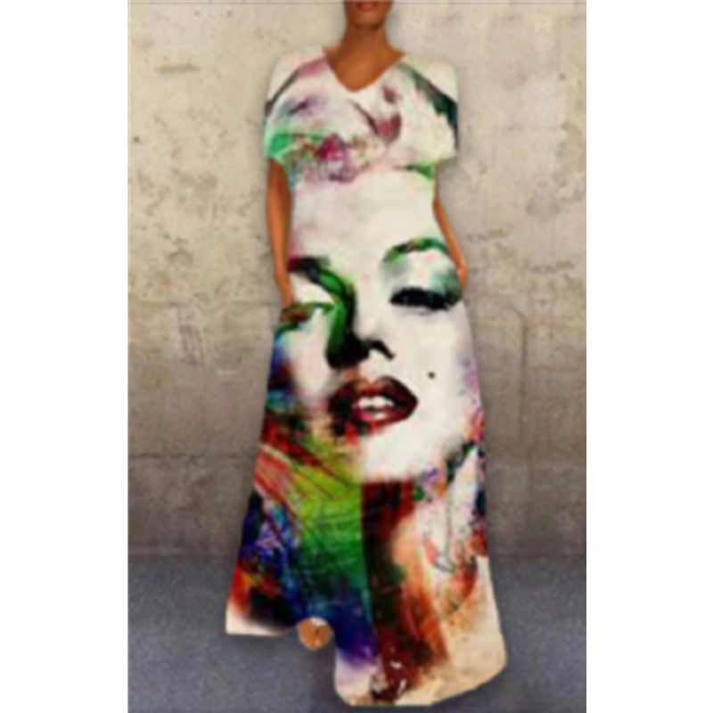 Vintage Face Cat Colorful Print Long Dresses for Women