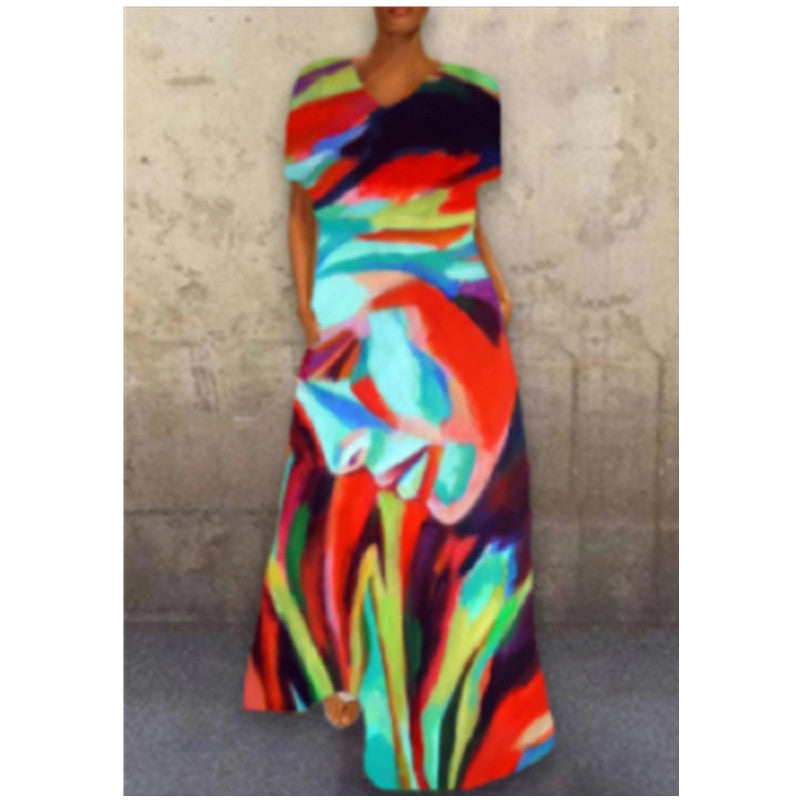 Vintage Face Cat Colorful Print Long Dresses for Women