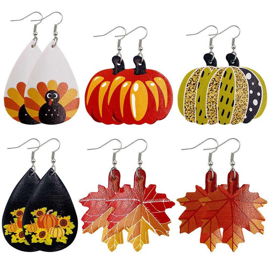 Thanksgiveing Day Pumpkin Turkey Earring 2 Sets