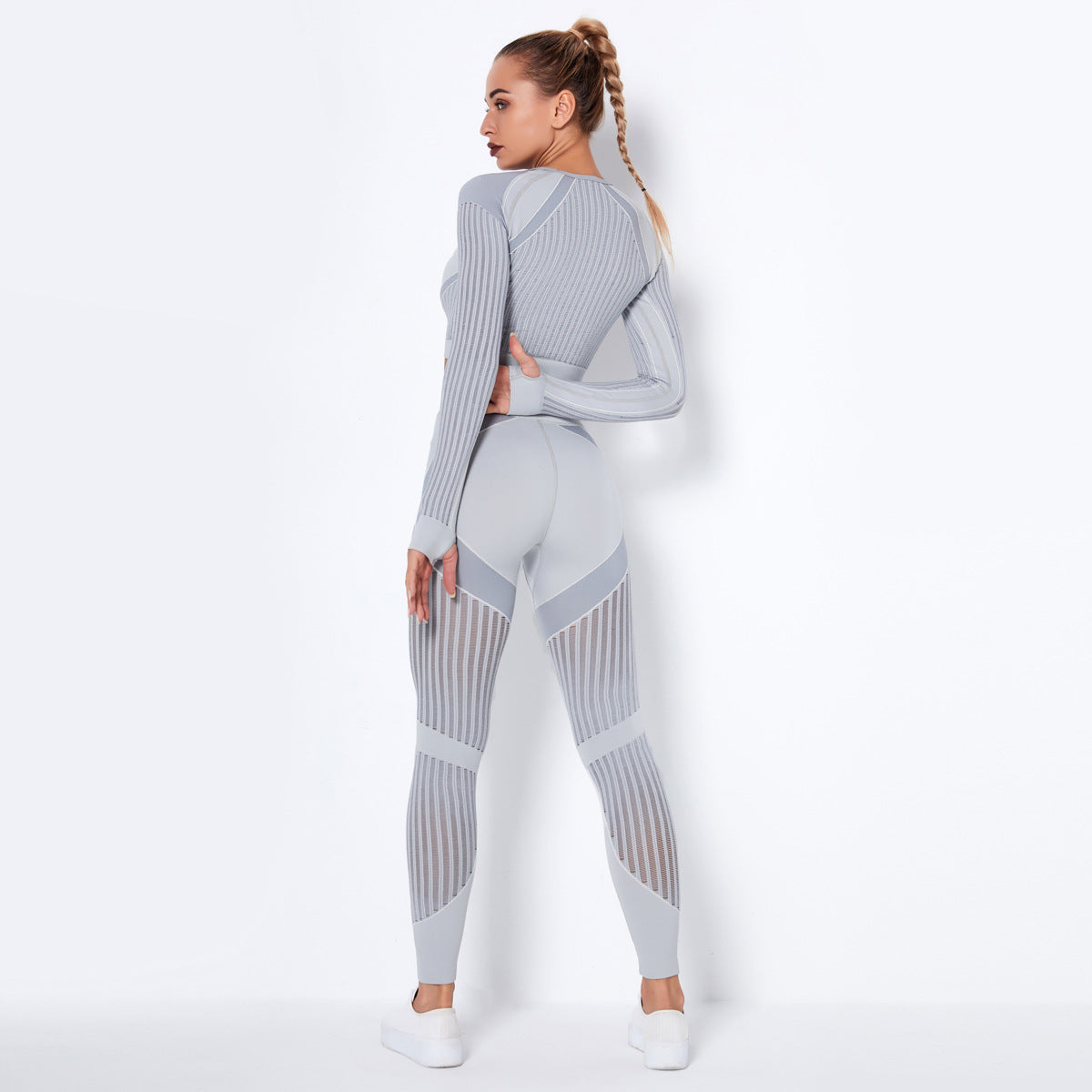 Sexy Hollow Out Long Sleeves Tops and Leggings Sets for Yoga Sporting