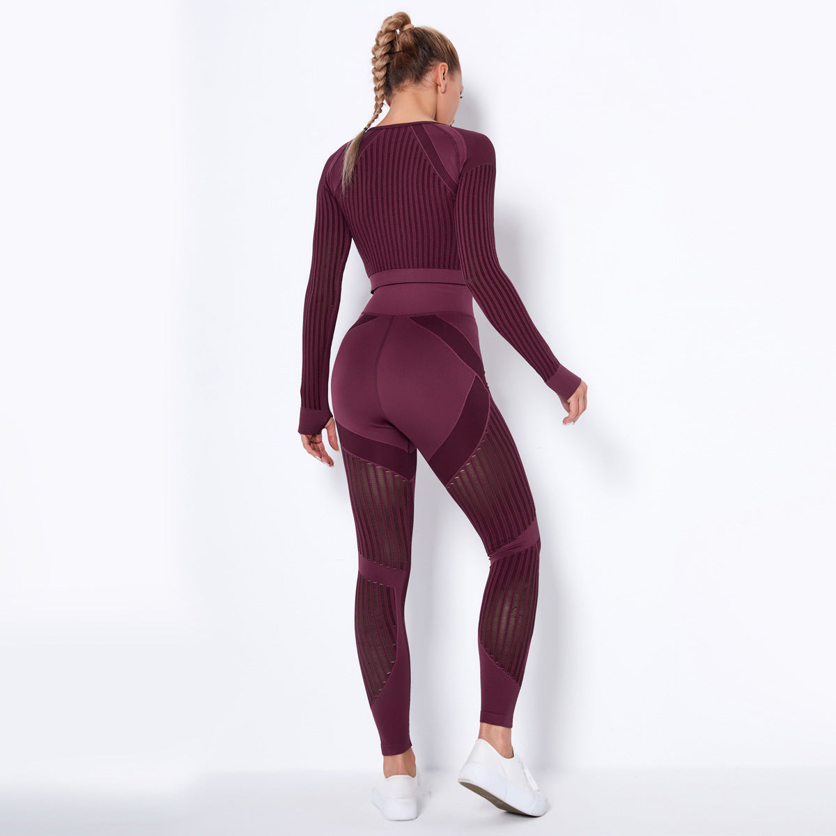 Sexy Hollow Out Long Sleeves Tops and Leggings Sets for Yoga Sporting