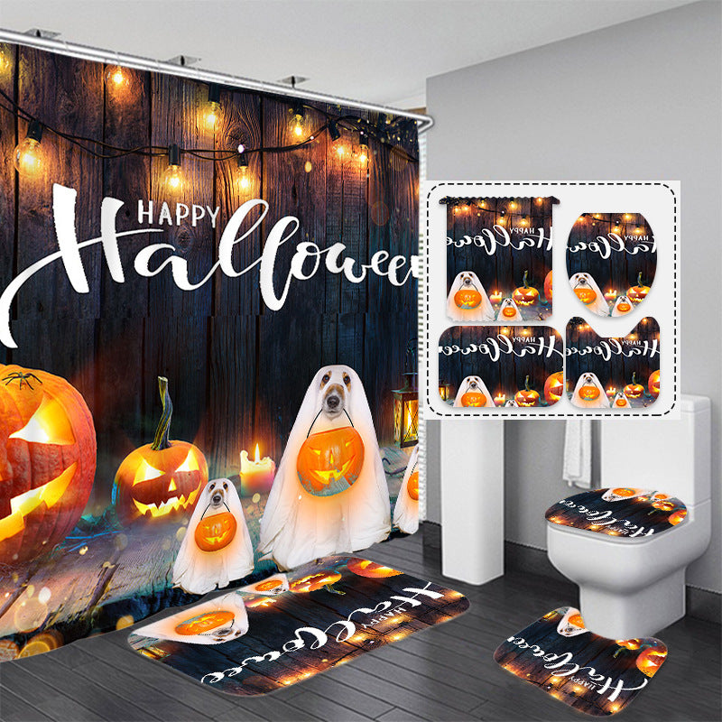 Pumpkin Halloween Fabric Shower Curtain Sets for Bathroom Decoration