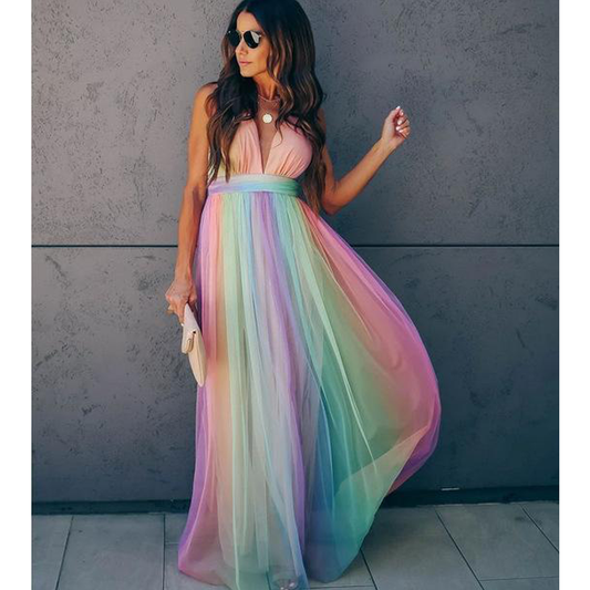 Sexy Women Rainbow Design Long Maxi Dresses-STYLEGOING
