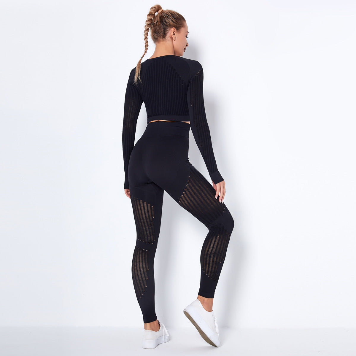 Sexy Hollow Out Long Sleeves Tops and Leggings Sets for Yoga Sporting